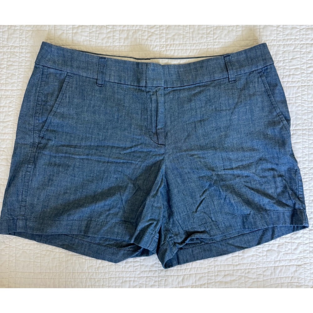 J.Crew Blue Chambray Chino Shorts‎ Womens Size 12 Cotton Lightweight Casual